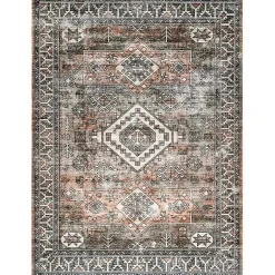 Kirklands Home Orange Global Pattern Washable Area Rug, 5x8