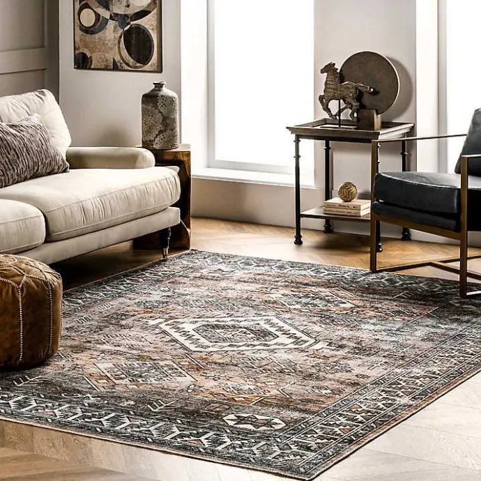 Kirklands Home Orange Global Pattern Washable Area Rug, 5x8
