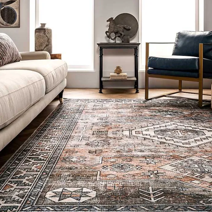 Kirklands Home Orange Global Pattern Washable Area Rug, 5x8
