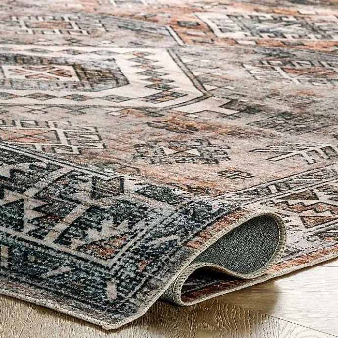 Kirklands Home Orange Global Pattern Washable Area Rug, 5x8