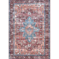 New Kirklands Home Orange Medallion Washable Area Rug, 5x8