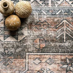 Sale Kirklands Home Orange Tribal Washable Area Rug, 6x9