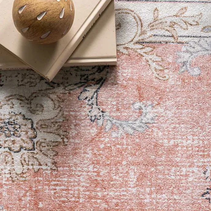 Kirklands Home Orange Vintage Floral Washable Area Rug, 4x6