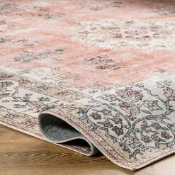 Kirklands Home Orange Vintage Floral Washable Area Rug, 4x6