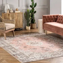 Best Kirklands Home Orange Vintage Floral Washable Area Rug, 5x8