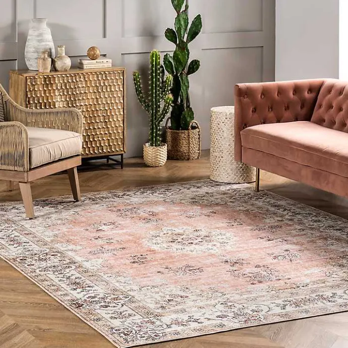 Best Kirklands Home Orange Vintage Floral Washable Area Rug, 5x8
