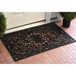 Kirklands Home Ornate Art Deco Rubber Doormat, 36x24 in. Black