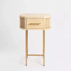 Online Kirklands Home Oval Ribbed Single Drawer Accent Table Tan