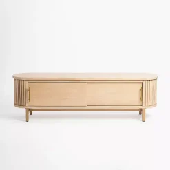 Outlet Kirklands Home Oval Ribbed Sliding Doors Coffee Table Tan