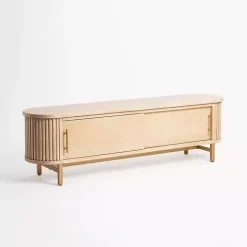 Outlet Kirklands Home Oval Ribbed Sliding Doors Coffee Table Tan