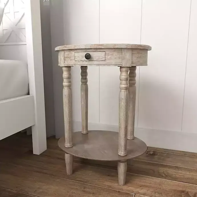 Best Kirklands Home Oval washed Pine Wood Side Table White
