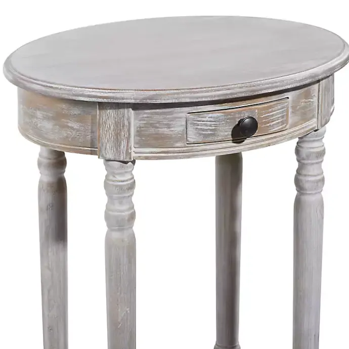 Best Kirklands Home Oval washed Pine Wood Side Table White