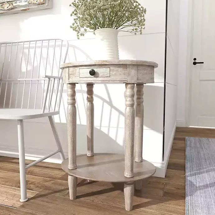 Best Kirklands Home Oval washed Pine Wood Side Table White