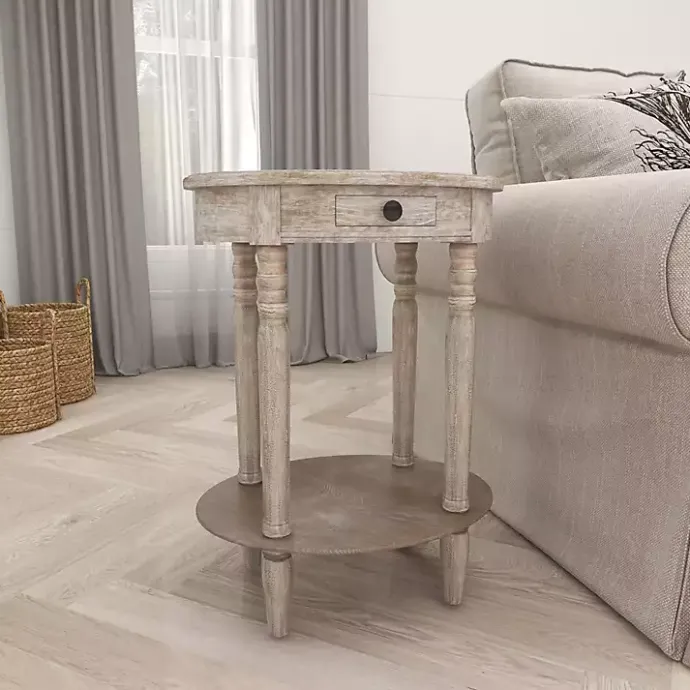Best Kirklands Home Oval washed Pine Wood Side Table White