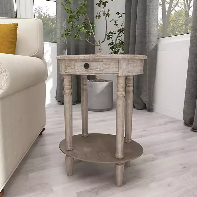 Best Kirklands Home Oval washed Pine Wood Side Table White