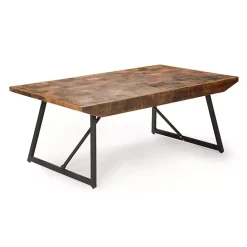 New Kirklands Home Parquet Willa Metal Base Coffee Table Tan