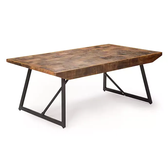 New Kirklands Home Parquet Willa Metal Base Coffee Table Tan