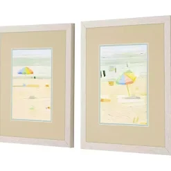 Hot Kirklands Home Pastel Beach Umbrella Framed Art Prints, Set of 2 Tan