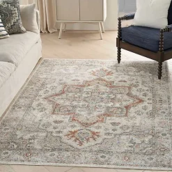 New Kirklands Home Pastel Medallion Washable Area Rug, 5x7 Gray