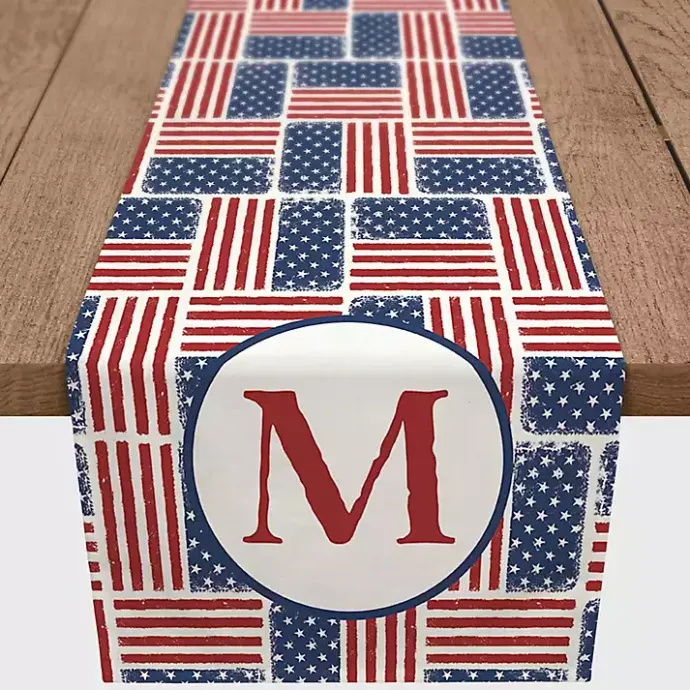 New Kirklands Home Personalized American Flag Table Runner, 72 in.