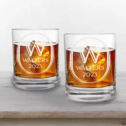 Kirklands Home Personalized Art Deco Whiskey Glasses, Set of 2