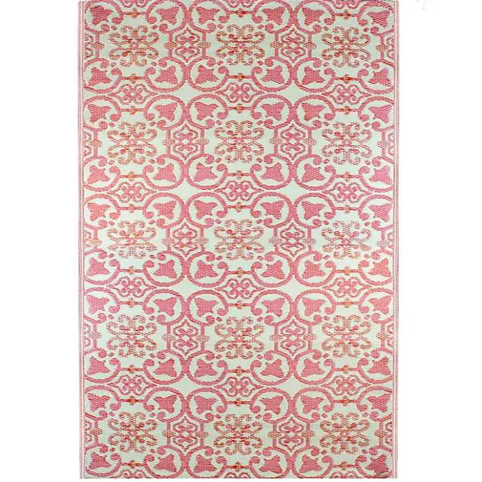 Best Kirklands Home Pink and Cream Floral Tile Outdoor Area Rug, 4x6