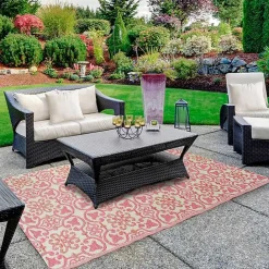 Best Kirklands Home Pink and Cream Floral Tile Outdoor Area Rug, 4x6