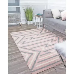 New Kirklands Home Pink and Gray Zigzag Area Rug, 8x10