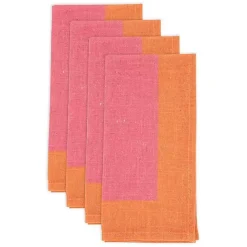 Sale Kirklands Home Pink and Orange Colorblock Napkins, Set of 4