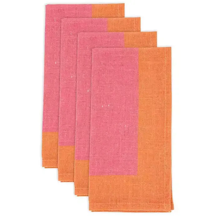 Sale Kirklands Home Pink and Orange Colorblock Napkins, Set of 4