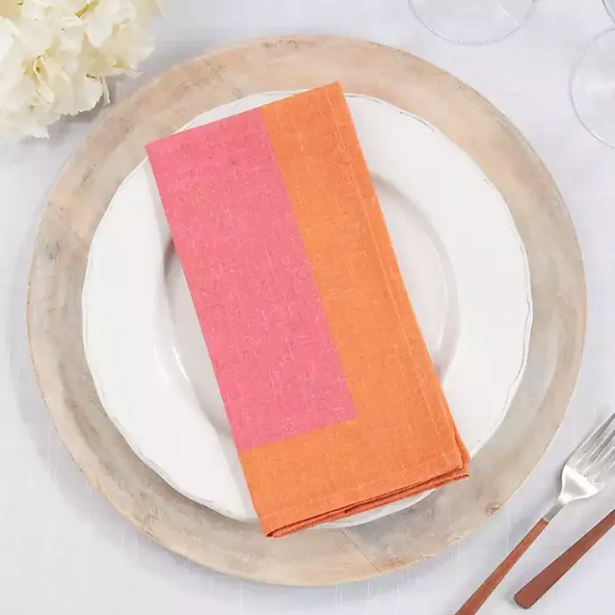 Sale Kirklands Home Pink and Orange Colorblock Napkins, Set of 4