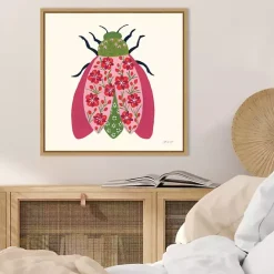 Discount Kirklands Home Pink Beetle Framed Canvas Art Print