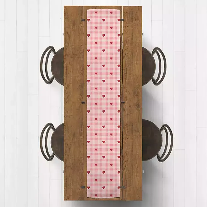 Kirklands Home Pink Plaid Hearts Table Runner, 72 in.