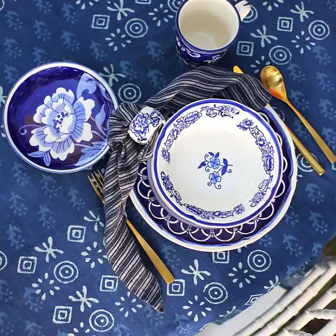 Discount Kirklands Home Pip Vintage Blue Floral Napkin Rings, Set of 4