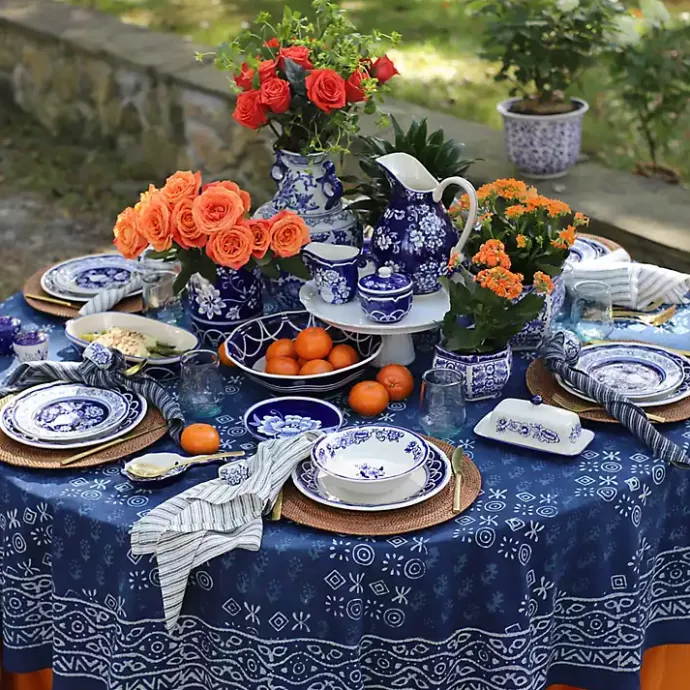 New Kirklands Home Pip Vintage Blue Floral Serving Bowl