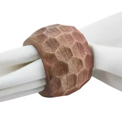 New Kirklands Home Pitted Chunky Mango Wood 4-pc. Napkin Ring Set Brown