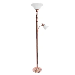 Kirklands Home Polished Rose Gold and White Reading Arm Torchiere Pink