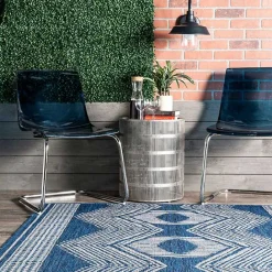 New Kirklands Home Raina Blue Tribal Zig Zag Outdoor Rug, 8x10