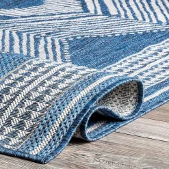 New Kirklands Home Raina Blue Tribal Zig Zag Outdoor Rug, 8x10