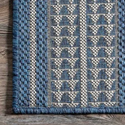 New Kirklands Home Raina Blue Tribal Zig Zag Outdoor Rug, 8x10