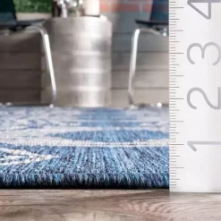 New Kirklands Home Raina Blue Tribal Zig Zag Outdoor Rug, 8x10