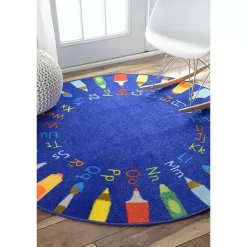 Kirklands Home Rainbow Alphabet Round Rug, 8 ft. Multi