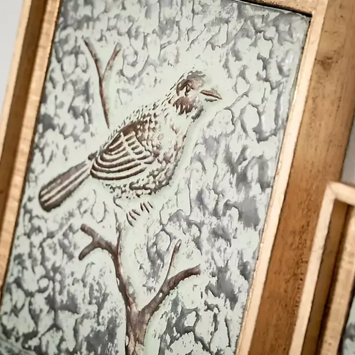 New Kirklands Home Raised Bird Metal Wall Plaques, Set of 2