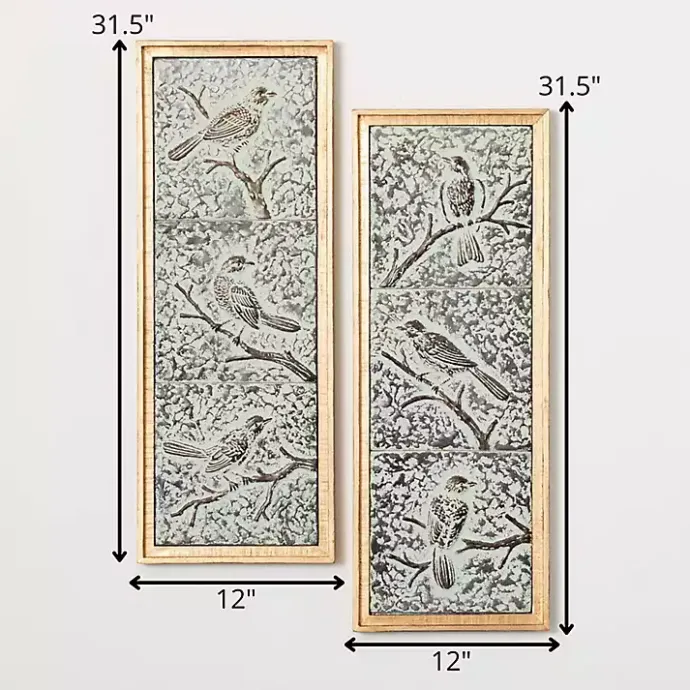 New Kirklands Home Raised Bird Metal Wall Plaques, Set of 2