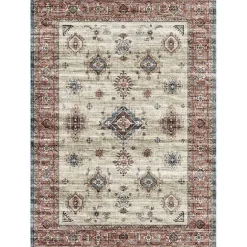 Clearance Kirklands Home Raquel Red and Ivory Washable Area Rug, 7x9
