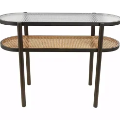 Clearance Kirklands Home Rattan and Glass 2-Tier Console Table