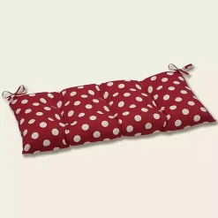 Kirklands Home Red & White Polka Dot Tufted Outdoor Bench Cushion