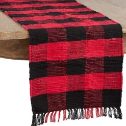 Outlet Kirklands Home Red and Black Buffalo Check Fringe Table Runner
