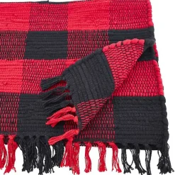 Outlet Kirklands Home Red and Black Buffalo Check Fringe Table Runner