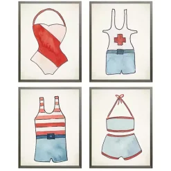 Sale Kirklands Home Red and Blue Vintage Swimsuits Art, Set of 4